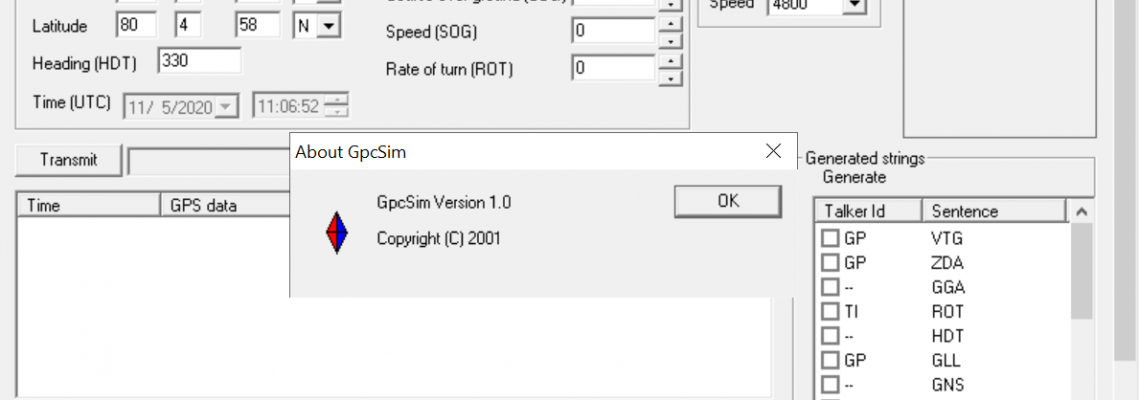 NMEA Signal Simulation Software (GpcSim)